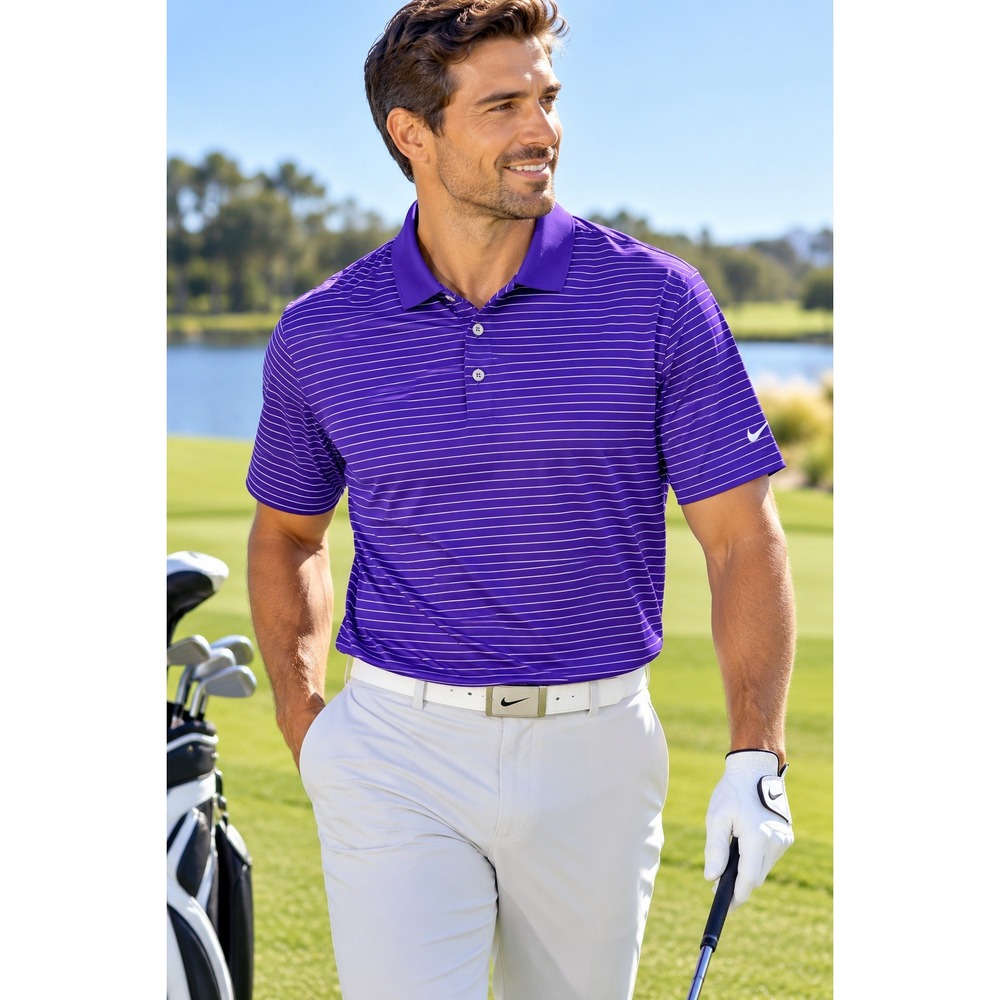 Nike Golf Tour Performance Dri-FIT Purple Striped Polo Shirt Mens XL